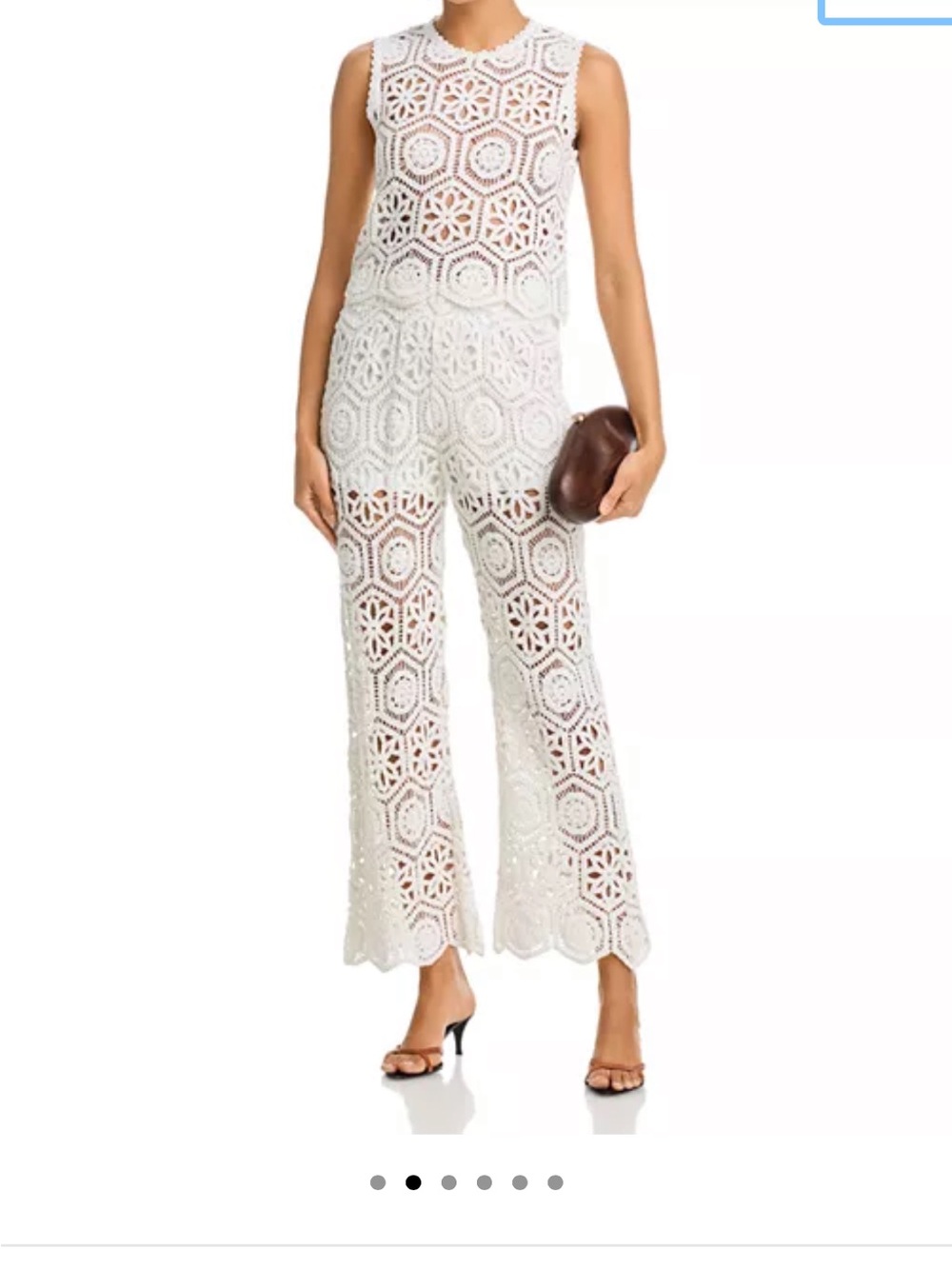 Aqua White Crochet Wide-Leg Pants